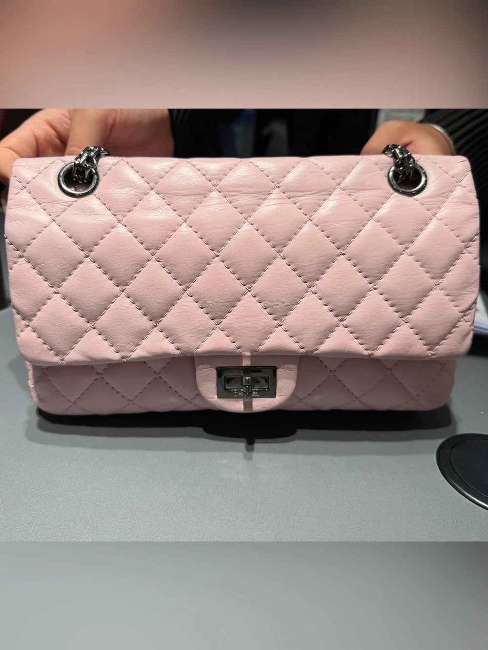 CHANEL 2.55 Reissue Quilted Leather Shoulder Bag in light pink with Silver Chain - Picture 1 of 10